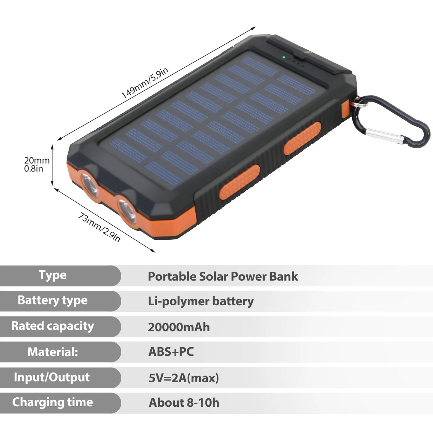20000mAh Solar Power Bank Portable Solar Charger Waterproof Dual 5V USB Ports 2 LED Light Flashlight For Cell IPhone Outdoor Daniel’s Outdoor Company