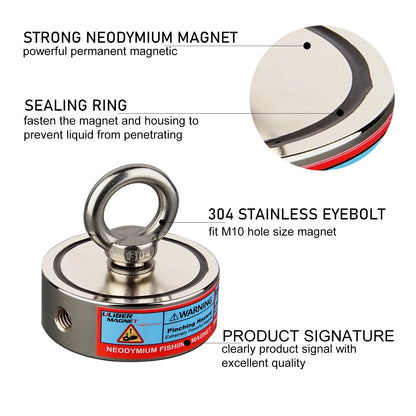 Double Sided 150KG to 500KG Round Neodymium Magnet Hook Salvage Magnet Sea Fishing Equipment Holder - Daniel’s Outdoor Company