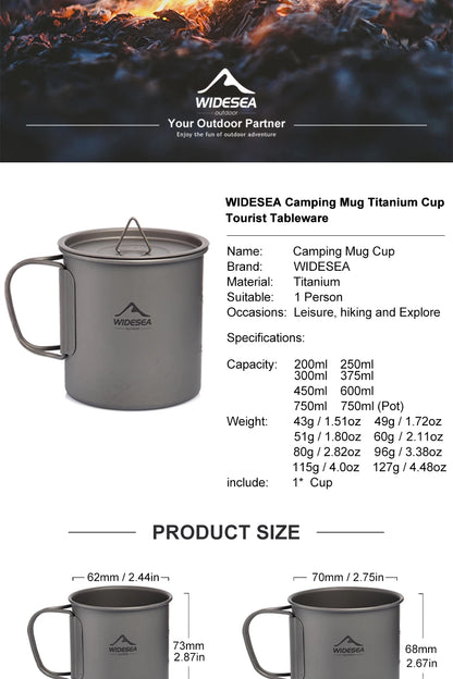 Widesea Camping Mug Titanium Cup Tourist Tableware Picnic Utensils Outdoor Kitchen Equipment Travel Cooking set Cookware Hiking Daniel’s Outdoor Company