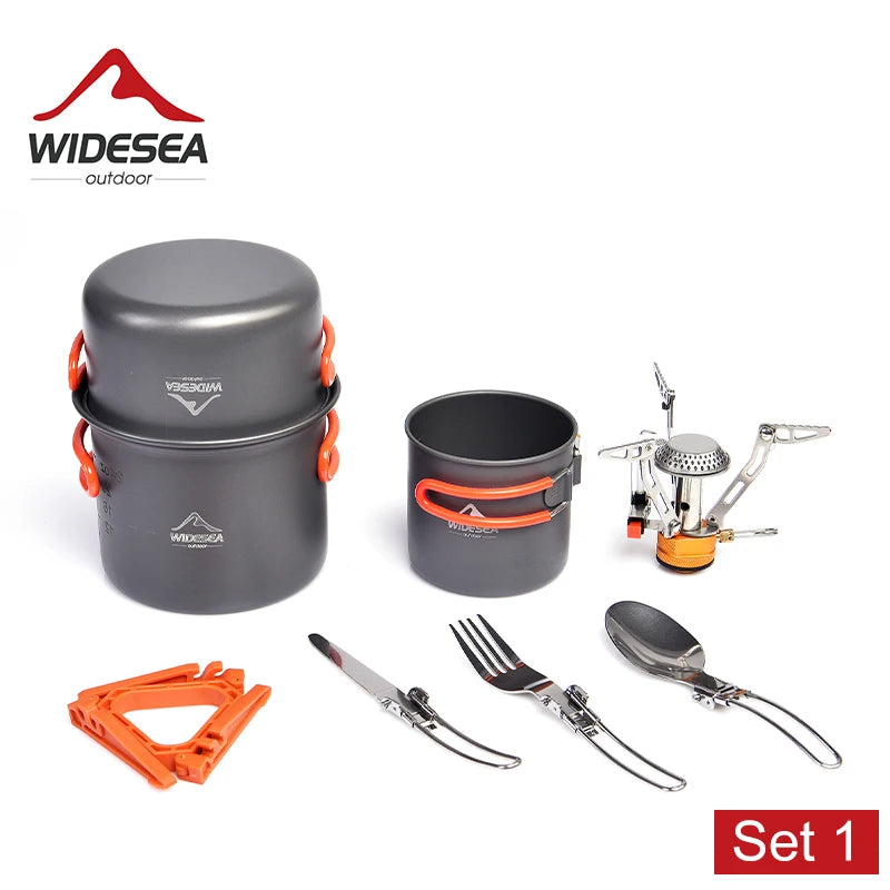 Widesea Camping Cookware Set Outdoor Tableware Equipment Supplies Burner Stove Folding Knife Fork Portable Pot Suit Tourism Cup Daniel’s Outdoor Company
