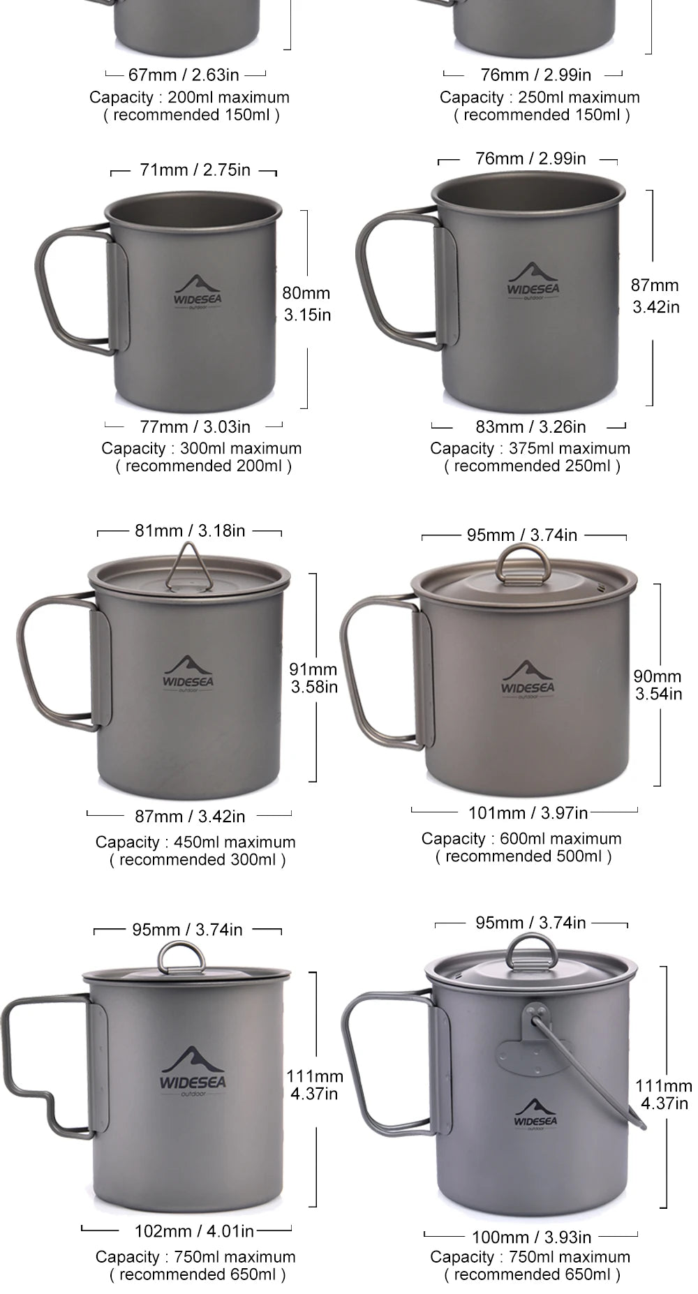 Widesea Camping Mug Titanium Cup Tourist Tableware Picnic Utensils Outdoor Kitchen Equipment Travel Cooking set Cookware Hiking Daniel’s Outdoor Company