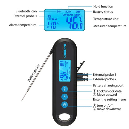 INKBIRD Digital Meat Thermometer With 2 External Probes IHT-2PB Backlight Display 2 Sec Instant Readout Bluetooth Rechargeable Daniel’s Outdoor Company