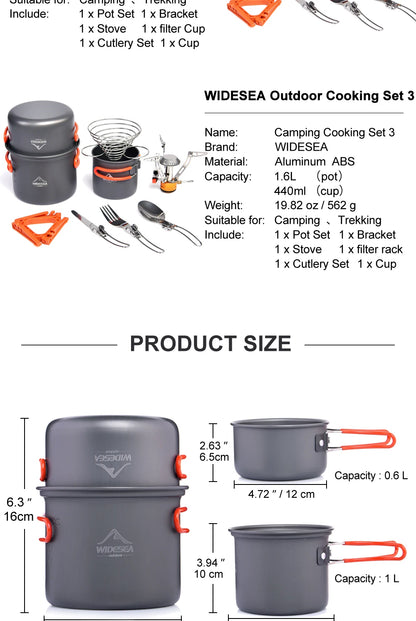 Widesea Camping Cookware Set Outdoor Tableware Equipment Supplies Burner Stove Folding Knife Fork Portable Pot Suit Tourism Cup Daniel’s Outdoor Company