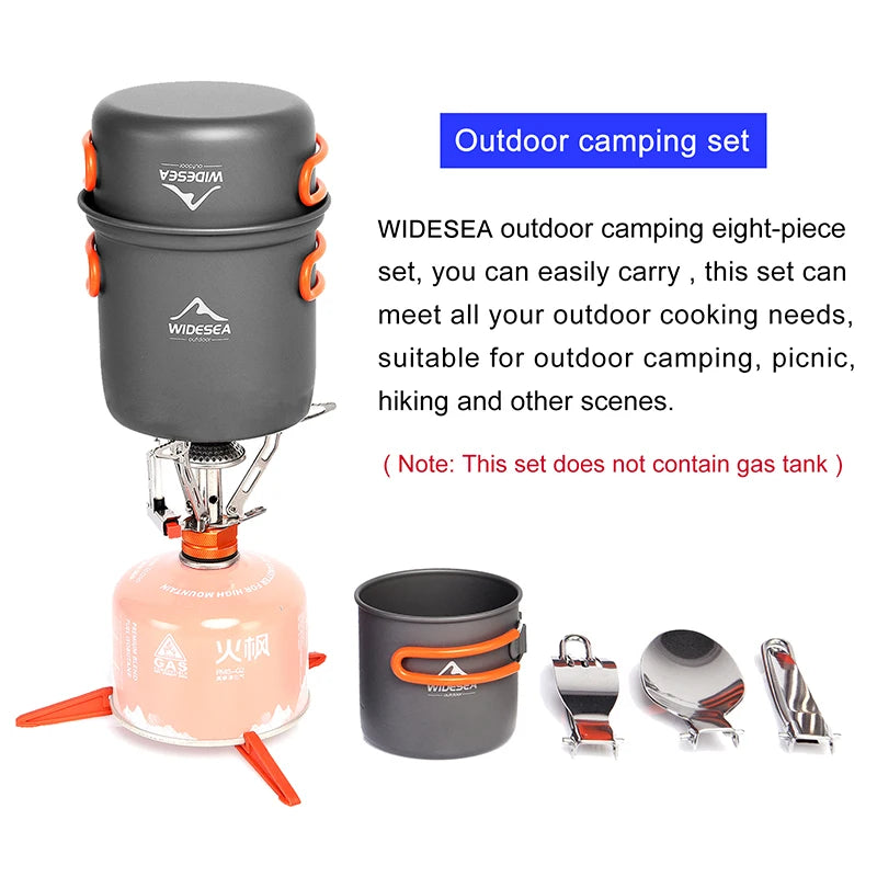 Widesea Camping Cookware Set Outdoor Tableware Equipment Supplies Burner Stove Folding Knife Fork Portable Pot Suit Tourism Cup Daniel’s Outdoor Company