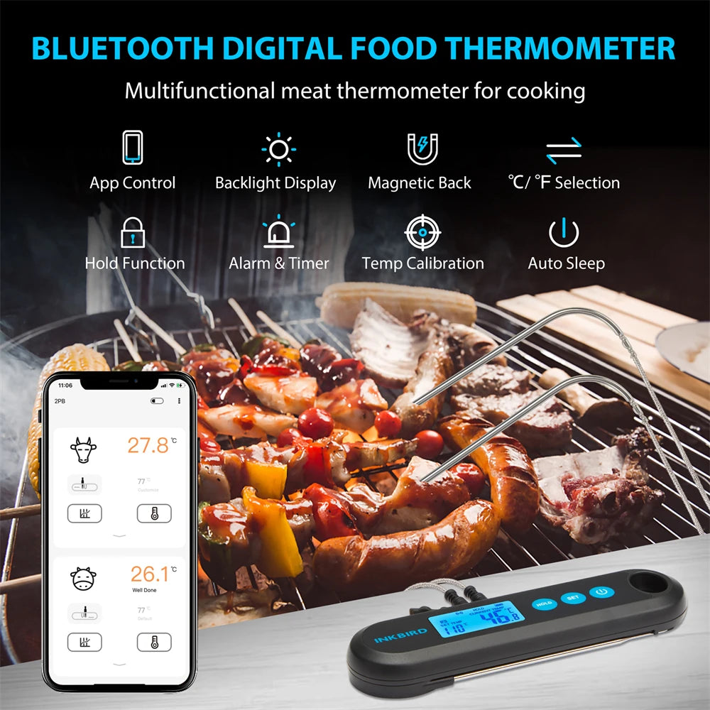 INKBIRD Digital Meat Thermometer With 2 External Probes IHT-2PB Backlight Display 2 Sec Instant Readout Bluetooth Rechargeable Daniel’s Outdoor Company