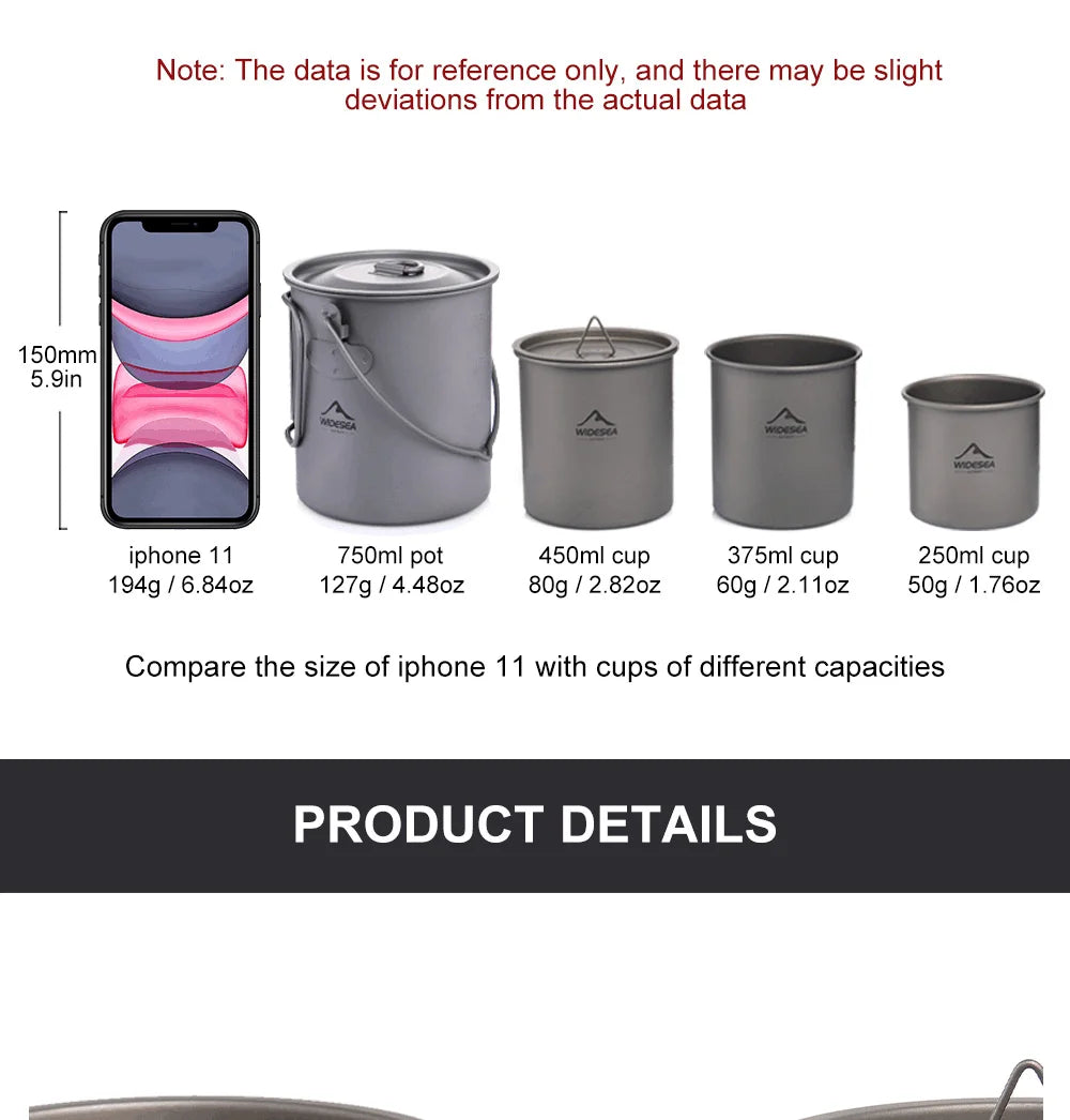 Widesea Camping Mug Titanium Cup Tourist Tableware Picnic Utensils Outdoor Kitchen Equipment Travel Cooking set Cookware Hiking Daniel’s Outdoor Company
