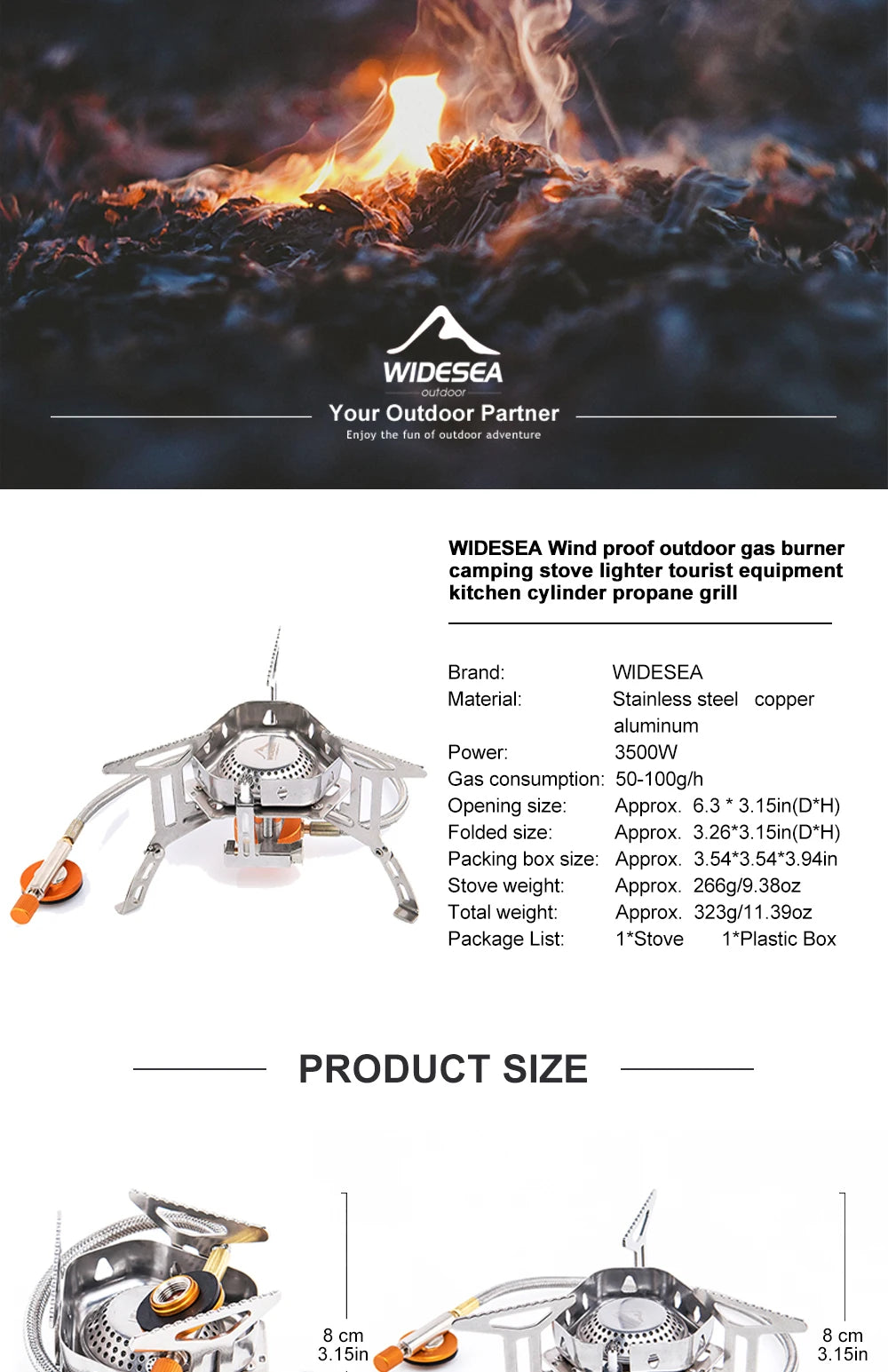 Widesea Camping Wind Proof Gas Burner Outdoor Strong Fire Stove Heater Tourism Equipment Supplies Tourist Kitchen Survival Trips Daniel’s Outdoor Company