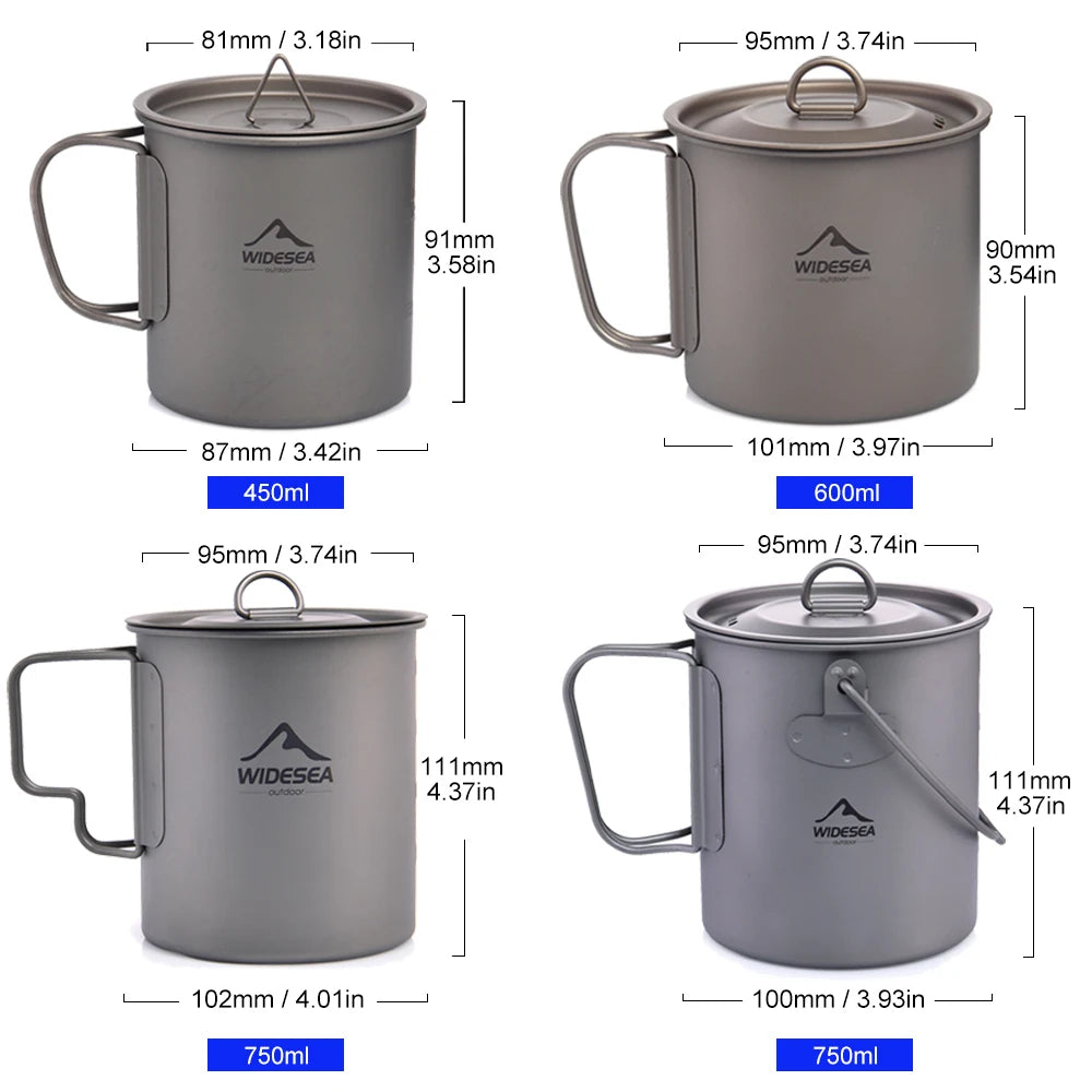 Widesea Camping Mug Titanium Cup Tourist Tableware Picnic Utensils Outdoor Kitchen Equipment Travel Cooking set Cookware Hiking Daniel’s Outdoor Company