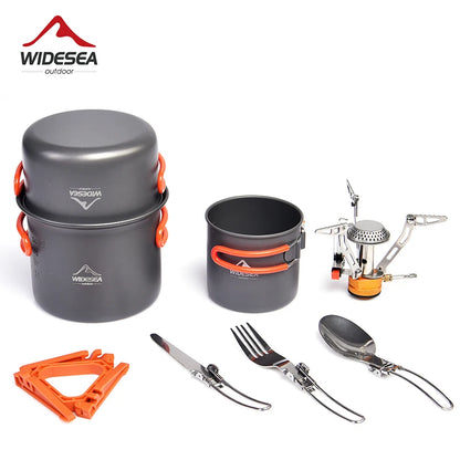 Widesea Camping Cookware Set Outdoor Tableware Equipment Supplies Burner Stove Folding Knife Fork Portable Pot Suit Tourism Cup Daniel’s Outdoor Company