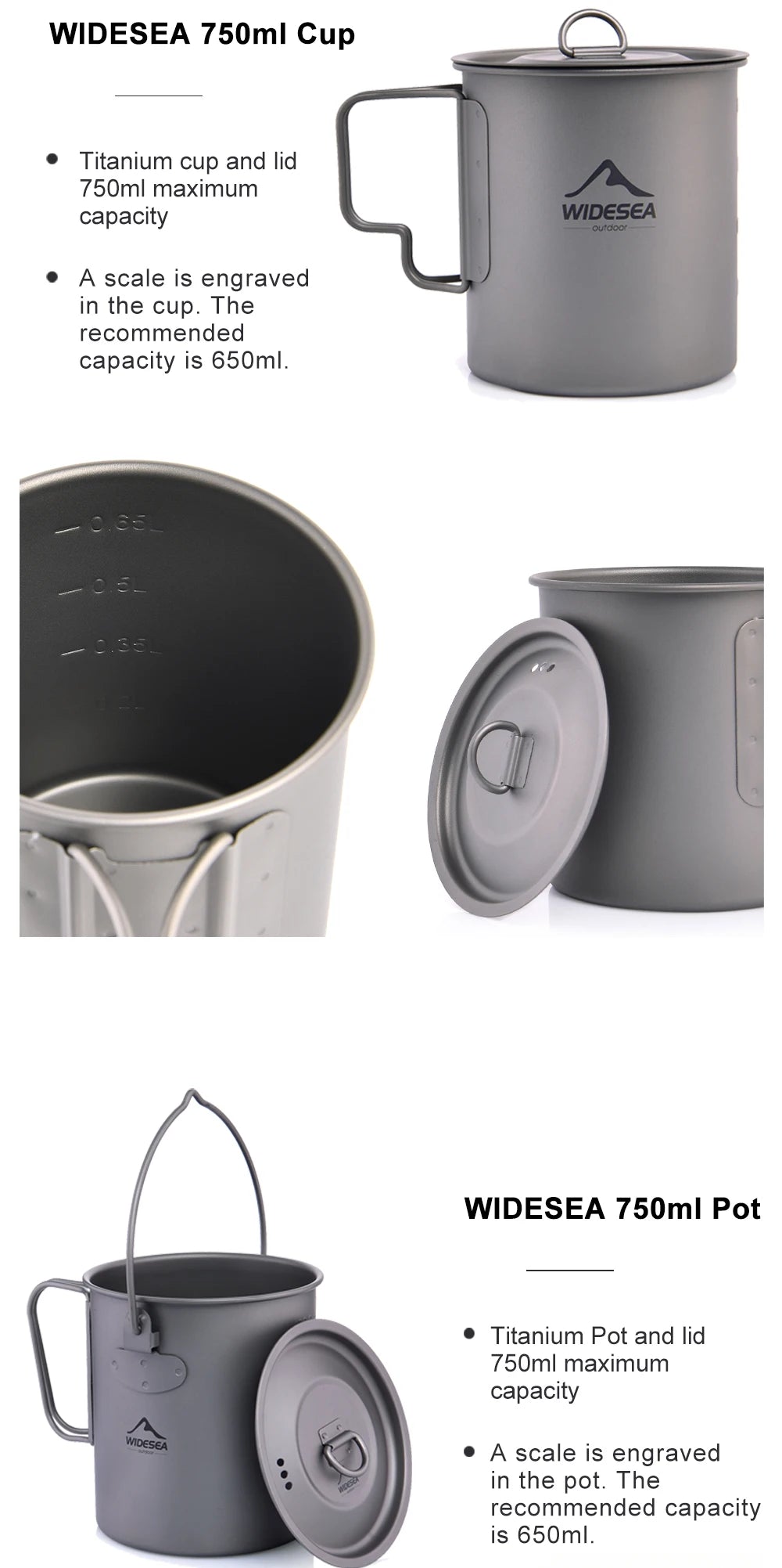 Widesea Camping Mug Titanium Cup Tourist Tableware Picnic Utensils Outdoor Kitchen Equipment Travel Cooking set Cookware Hiking Daniel’s Outdoor Company