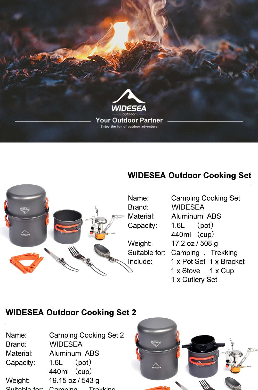 Widesea Camping Cookware Set Outdoor Tableware Equipment Supplies Burner Stove Folding Knife Fork Portable Pot Suit Tourism Cup Daniel’s Outdoor Company
