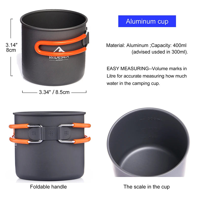 Widesea Camping Cookware Set Outdoor Tableware Equipment Supplies Burner Stove Folding Knife Fork Portable Pot Suit Tourism Cup Daniel’s Outdoor Company