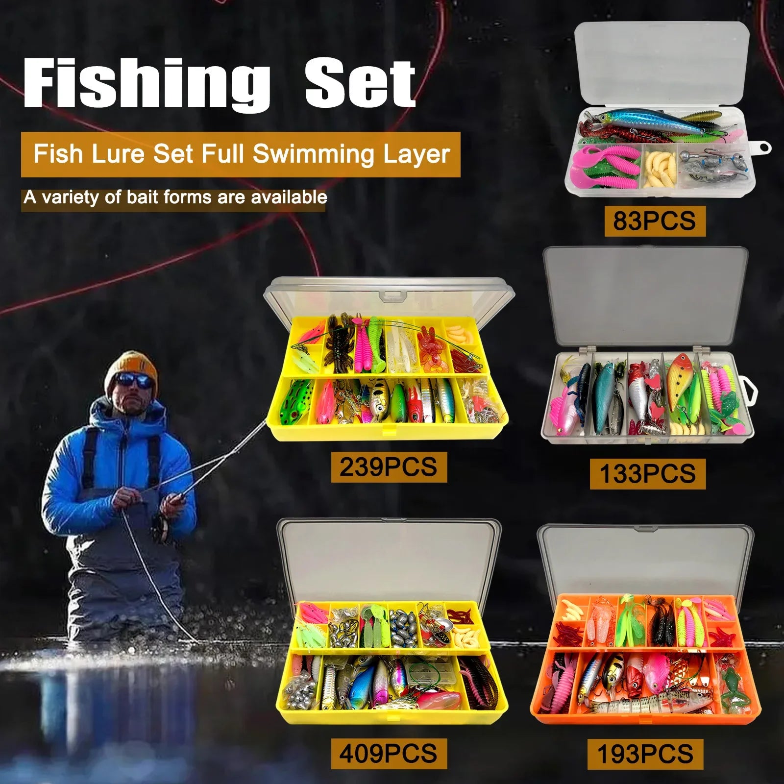 Fishing 83/133/193/239/409pcs Fishing Lure Kit For Trout/Pike/Bass Multi-Lure Fishing Set Layered Tackle Pro Gear Tackle Box Daniel’s Outdoor Company