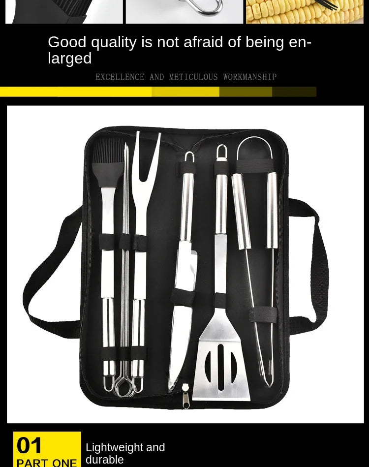 Stainless steel oven set barbecue combination tool outdoor BBQ barbecue set barbecue set storage portable cloth bag baking tool Daniel’s Outdoor Company