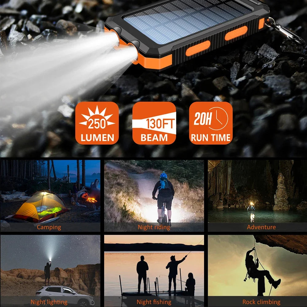 10000mAh Solar Charging Power Bank,Dual USB & Type C Output Port Multicharger Power Bank with Flashlight and Compass Daniel’s Outdoor Company