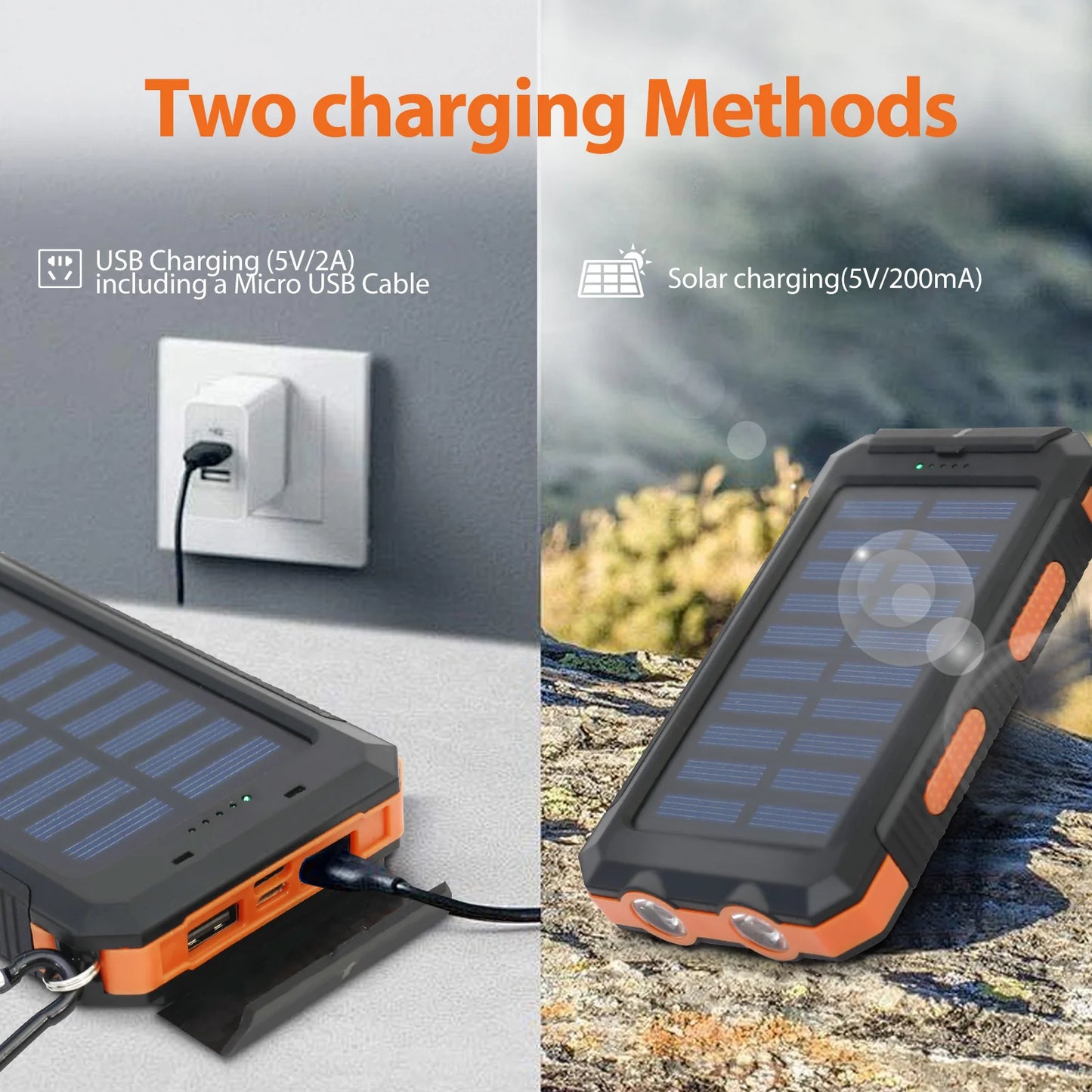 20000mAh Solar Power Bank Portable Solar Charger Waterproof Dual 5V USB Ports 2 LED Light Flashlight For Cell IPhone Outdoor Daniel’s Outdoor Company