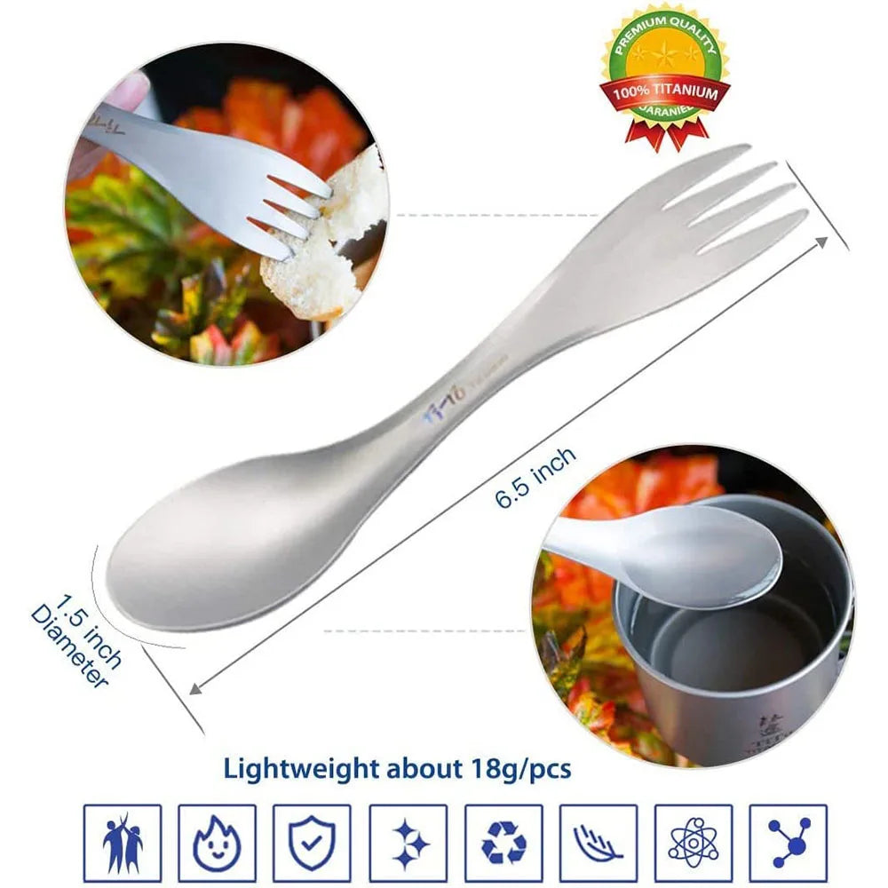 2Pcs Titanium Spork 2-in-1 Spoon Ultralight Cookware Portable Fork Knife Outdoor Camping Picnic Travel Eco-Friendly Flatware Daniel’s Outdoor Company