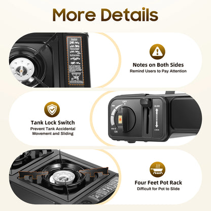 2500W Portable Camping Stove 2 Burners Camping Stove with Baking Tray&Portable Case use  Butane or LPG Home Application Outdoor Daniel’s Outdoor Company