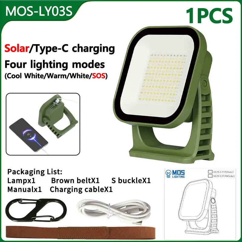 MOSLIGHTING Solar Chargin Tent Strong Light with Magnet Zoom Portable Torch Camping lantern Work Maintenance Lighting 80W LED Daniel’s Outdoor Company