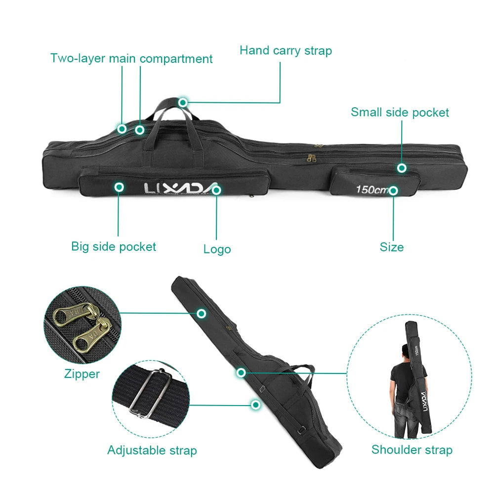 Lixada 100/130/150cm Fishing Bag Portable Folding Fishing Rod Reel Bag Fishing Tackle Carry Case Carrier Bag backpack fishing Daniel’s Outdoor Company