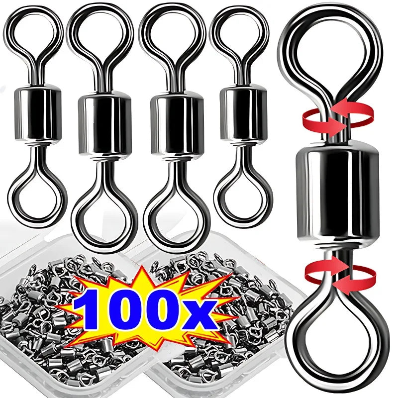 50/100Pcs Stainless Steel Fishing Connector Corrosion Resistance Barrel Bearing Rolling Swivel Solid Ring Connector Accessories Daniel’s Outdoor Company