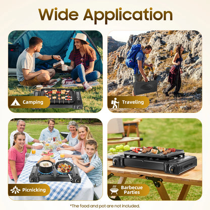 2500W Portable Camping Stove 2 Burners Camping Stove with Baking Tray&Portable Case use  Butane or LPG Home Application Outdoor Daniel’s Outdoor Company