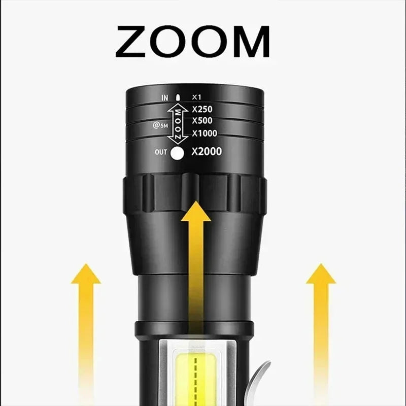 Portable Rechargeable LED Flashlight with Pen Clip Zoomable Waterproof Torch with Side Light Outdoor Camping Emergency Lantern - Daniel’s Outdoor Company