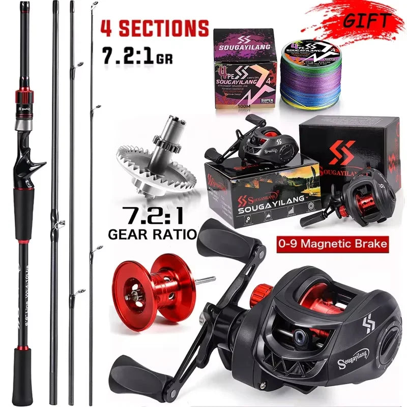 Sougayilang 1.8~2.1m Carbon Fiber Casting Rod and 7.2:1 Gear Ratio Baitcasting Reel Fishing Rod Reel Set Max Drag 10kg for Bass Daniel’s Outdoor Company