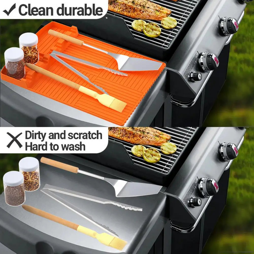 Non-slip Silicone Grilling Pad with Drip Pad for Utensils Spatulas for Bbq