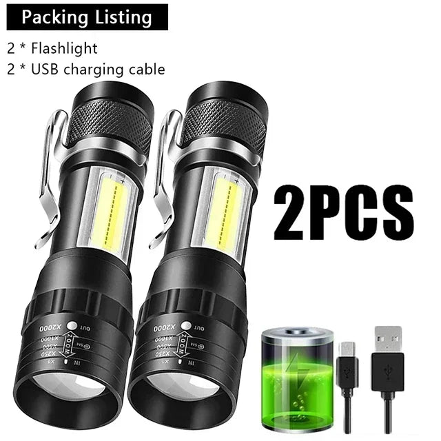Portable Rechargeable LED Flashlight with Pen Clip Zoomable Waterproof Torch with Side Light Outdoor Camping Emergency Lantern - Daniel’s Outdoor Company