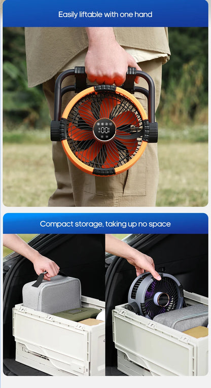 Portable 6 in 1 Outdoor Camping Fan 20000mAh Rechargeable Wireless Tent Ceiling Fan 4 Speed Adjustment LED Lighting Power Bank Daniel’s Outdoor Company
