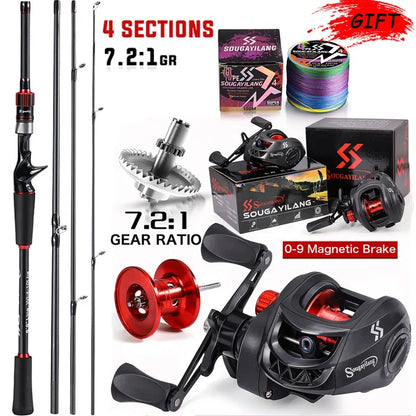 Sougayilang 1.8~2.1m Carbon Fiber Casting Rod and 7.2:1 Gear Ratio Baitcasting Reel Fishing Rod Reel Set Max Drag 10kg for Bass Daniel’s Outdoor Company