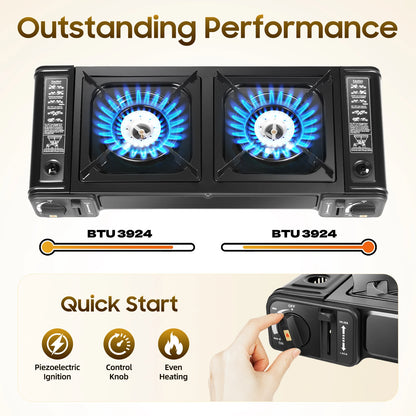 2500W Portable Camping Stove 2 Burners Camping Stove with Baking Tray&Portable Case use  Butane or LPG Home Application Outdoor Daniel’s Outdoor Company