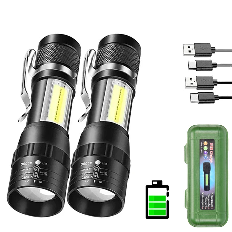 Portable Rechargeable LED Flashlight with Pen Clip Zoomable Waterproof Torch with Side Light Outdoor Camping Emergency Lantern - Daniel’s Outdoor Company