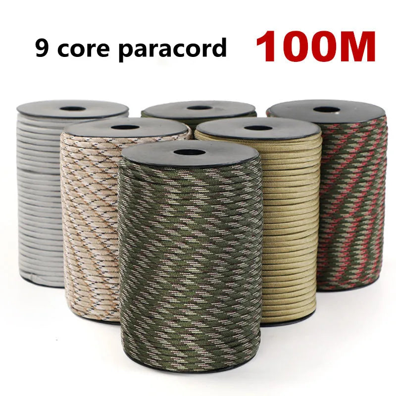 100/50M 550 Military Standard 9-Core Paracord Rope 4mm Outdoor Parachute Cord Survival Umbrella Tent Lanyard Strap Clothesline Daniel’s Outdoor Company