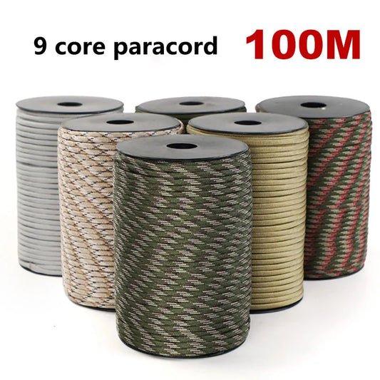 100/50M 550 Military Standard 9-Core Paracord Rope 4mm Outdoor Parachute Cord Survival Umbrella Tent Lanyard Strap Clothesline Daniel’s Outdoor Company