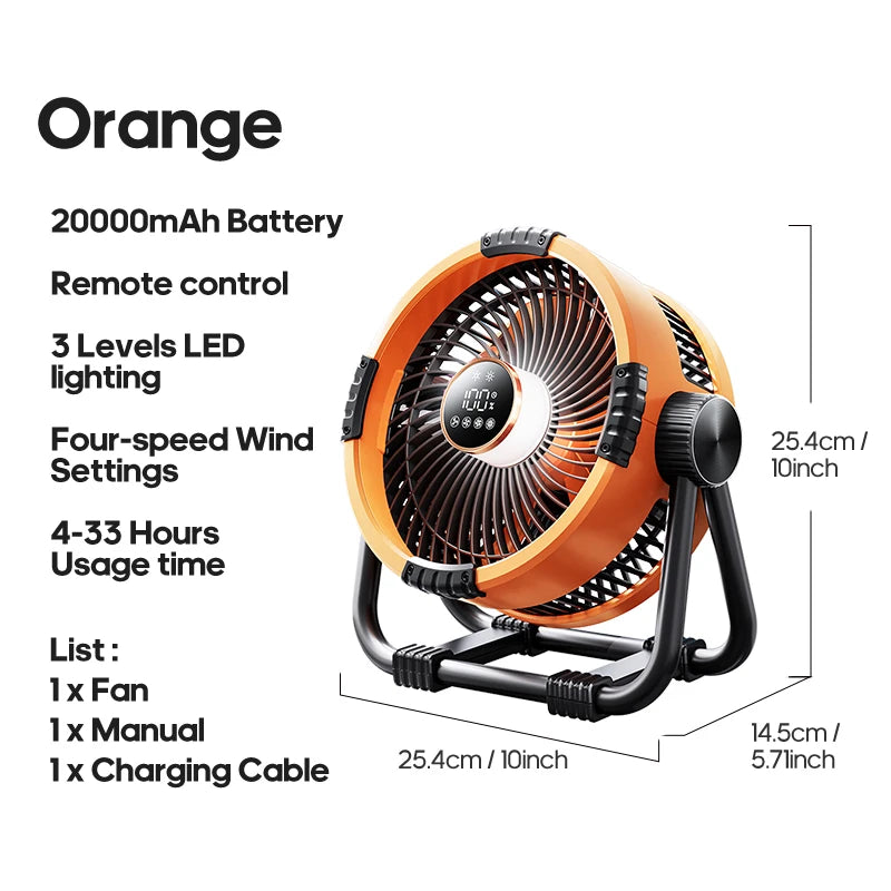 Portable 6 in 1 Outdoor Camping Fan 20000mAh Rechargeable Wireless Tent Ceiling Fan 4 Speed Adjustment LED Lighting Power Bank Daniel’s Outdoor Company