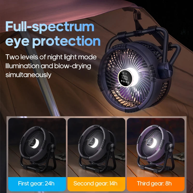 Portable 6 in 1 Outdoor Camping Fan 20000mAh Rechargeable Wireless Tent Ceiling Fan 4 Speed Adjustment LED Lighting Power Bank Daniel’s Outdoor Company