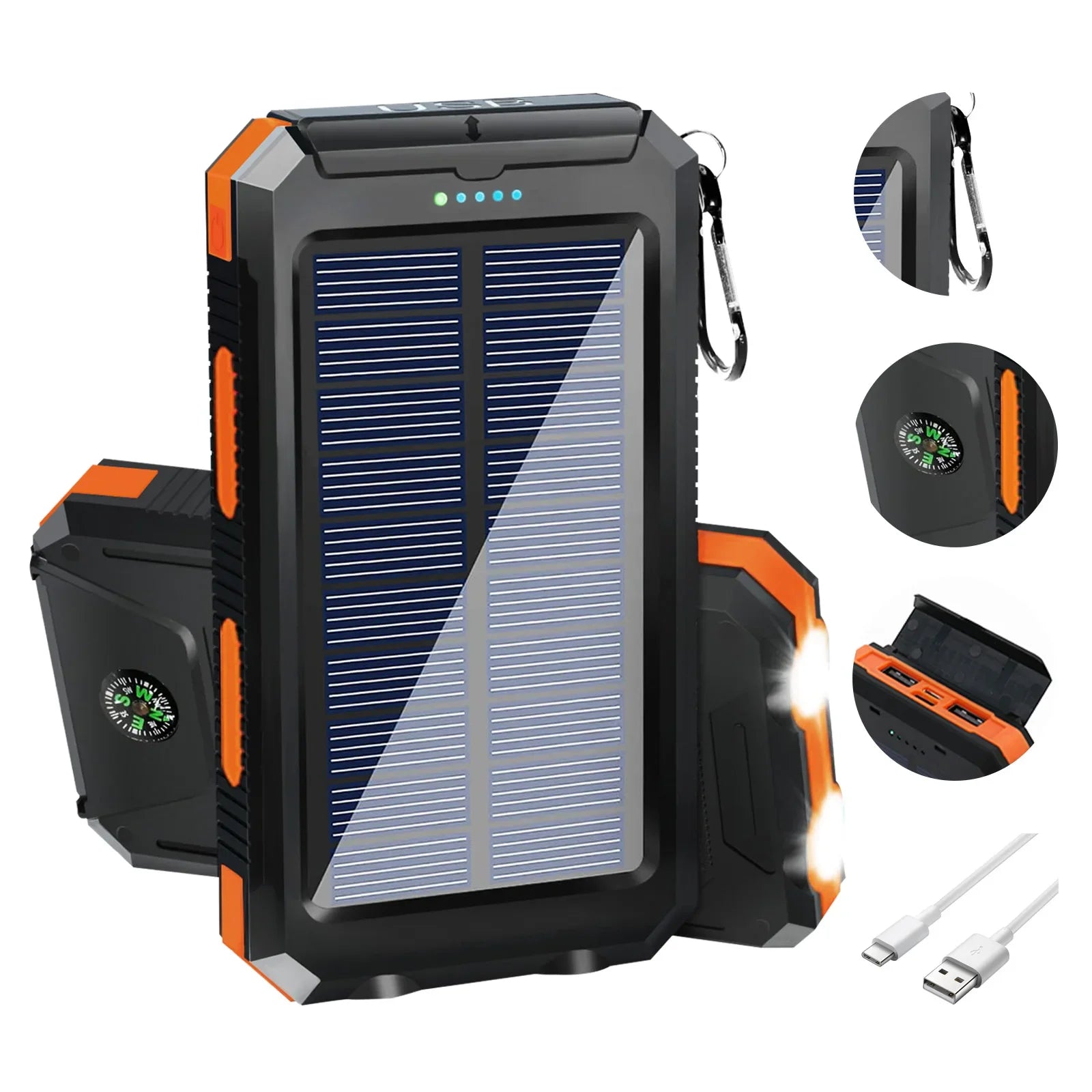 10000mAh Solar Charging Power Bank,Dual USB & Type C Output Port Multicharger Power Bank with Flashlight and Compass Daniel’s Outdoor Company