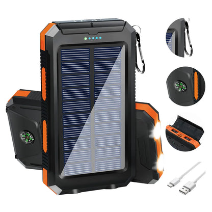 10000mAh Solar Charging Power Bank,Dual USB & Type C Output Port Multicharger Power Bank with Flashlight and Compass Daniel’s Outdoor Company