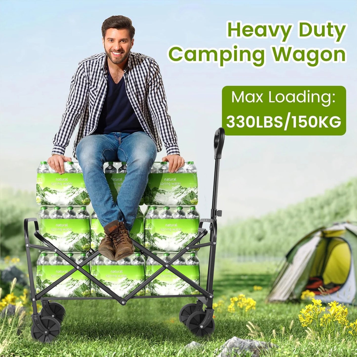 Heavy Duty Wagon Carts Foldable, Portable Wagons for Groceries, Beach Cart with All-Terrain Wheels  Drink Holders, Utility Wagon Daniel’s Outdoor Company