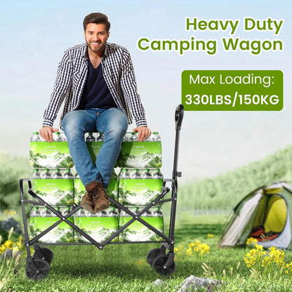 Heavy Duty Wagon Carts Foldable, Portable Wagons for Groceries, Beach Cart with All-Terrain Wheels  Drink Holders, Utility Wagon Daniel’s Outdoor Company