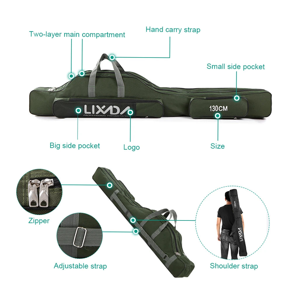 Lixada 100/130/150cm Fishing Bag Portable Folding Fishing Rod Reel Bag Fishing Tackle Carry Case Carrier Bag backpack fishing Daniel’s Outdoor Company