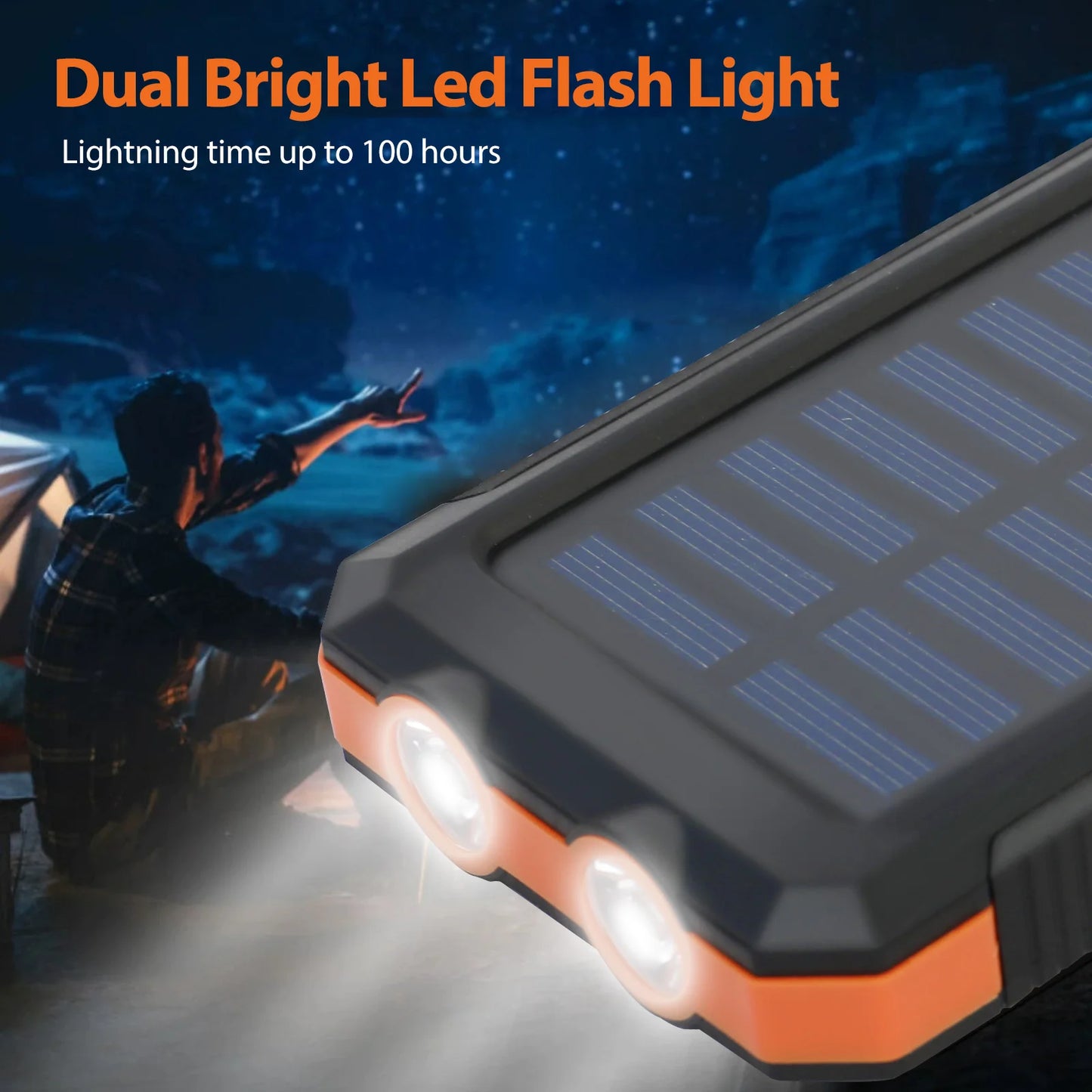 20000mAh Solar Power Bank Portable Solar Charger Waterproof Dual 5V USB Ports 2 LED Light Flashlight For Cell IPhone Outdoor Daniel’s Outdoor Company