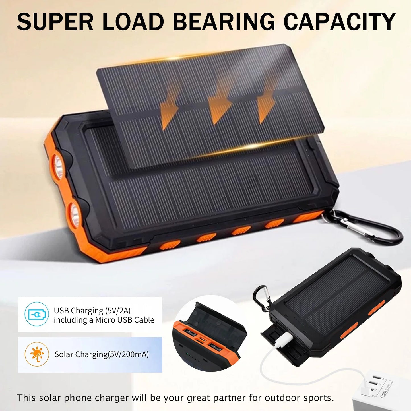 20000mAh Solar Power Bank Portable Solar Charger Waterproof Dual 5V USB Ports 2 LED Light Flashlight For Cell IPhone Outdoor Daniel’s Outdoor Company