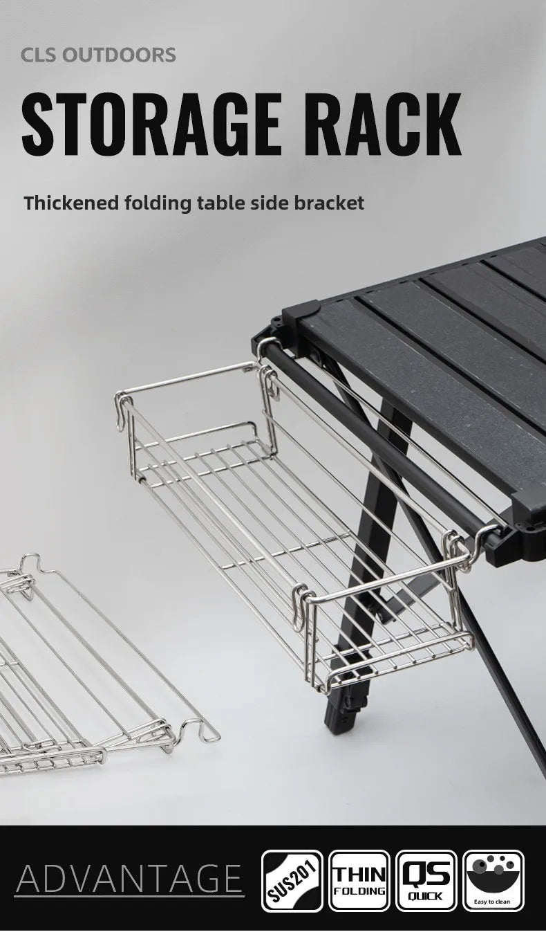 Outdoor Aluminum Table Side Storage Rack Hanging Mesh IGT Table Expansion Bracket Folding Table Extension Basket Folding Rack Daniel’s Outdoor Company