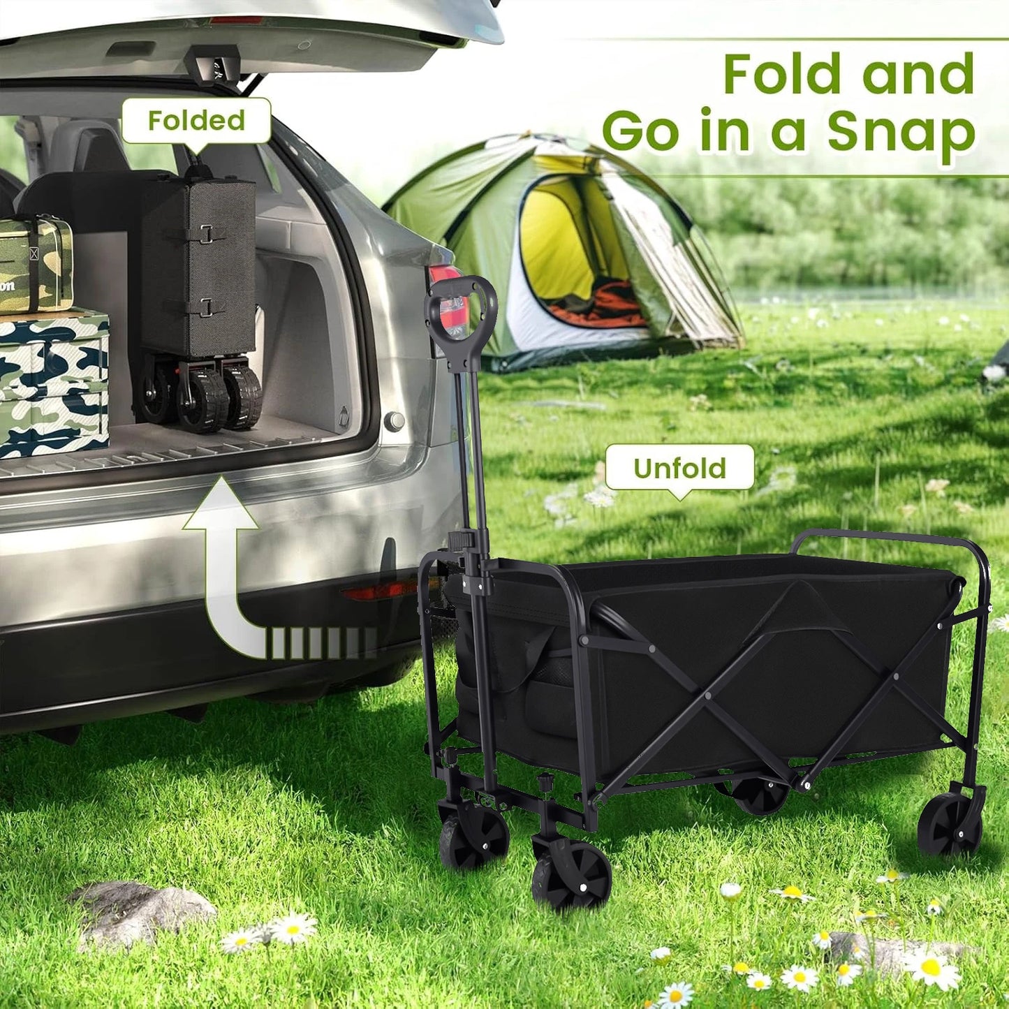 Heavy Duty Wagon Carts Foldable, Portable Wagons for Groceries, Beach Cart with All-Terrain Wheels  Drink Holders, Utility Wagon Daniel’s Outdoor Company