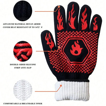 2PCS 500 Heat-insulating Resistant BBQ Gloves Fireplace Grilling Gloves Anti-scald Oven Glove for Ktichen Baking Grill Microwave Daniel’s Outdoor Company