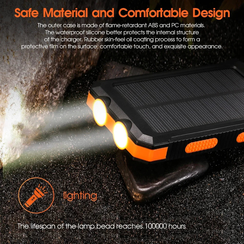 10000mAh Solar Charging Power Bank,Dual USB & Type C Output Port Multicharger Power Bank with Flashlight and Compass Daniel’s Outdoor Company