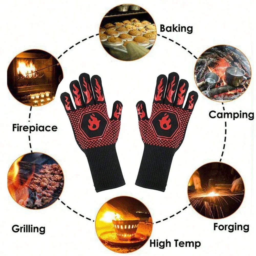 2PCS 500 Heat-insulating Resistant BBQ Gloves Fireplace Grilling Gloves Anti-scald Oven Glove for Ktichen Baking Grill Microwave Daniel’s Outdoor Company